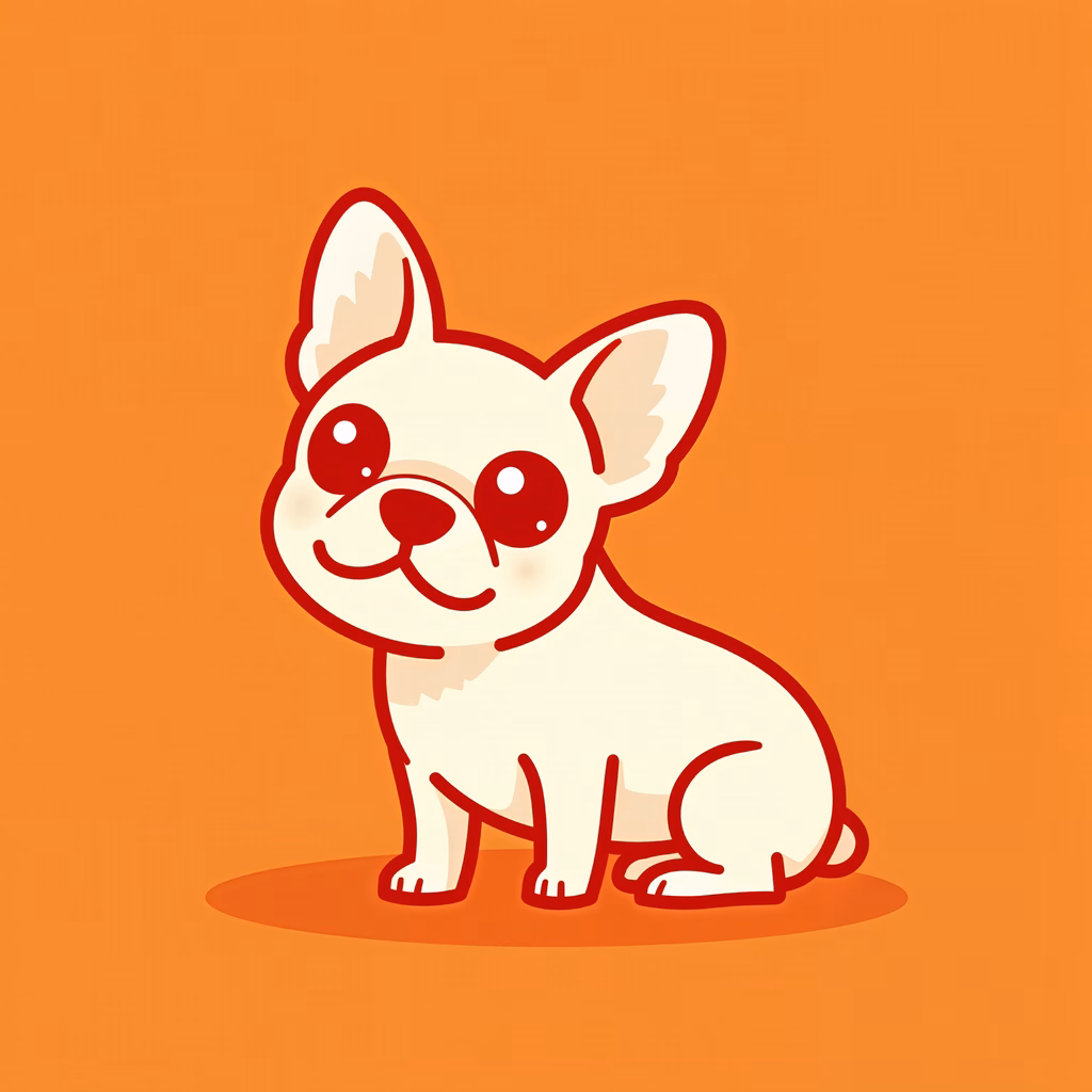 Cute cartoon bulldog sitting on an orange background, perfect for pet lovers and animal enthusiasts.