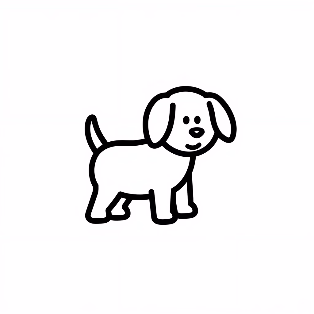 Simple, cheerful cartoon dog illustration.
