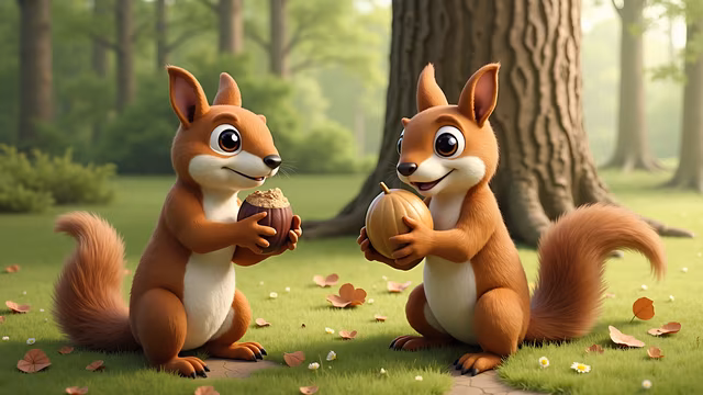 Cartoon Squirrels in the Forest