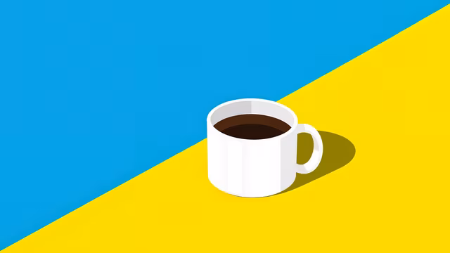 Coffee Cup on Blue and Yellow Background