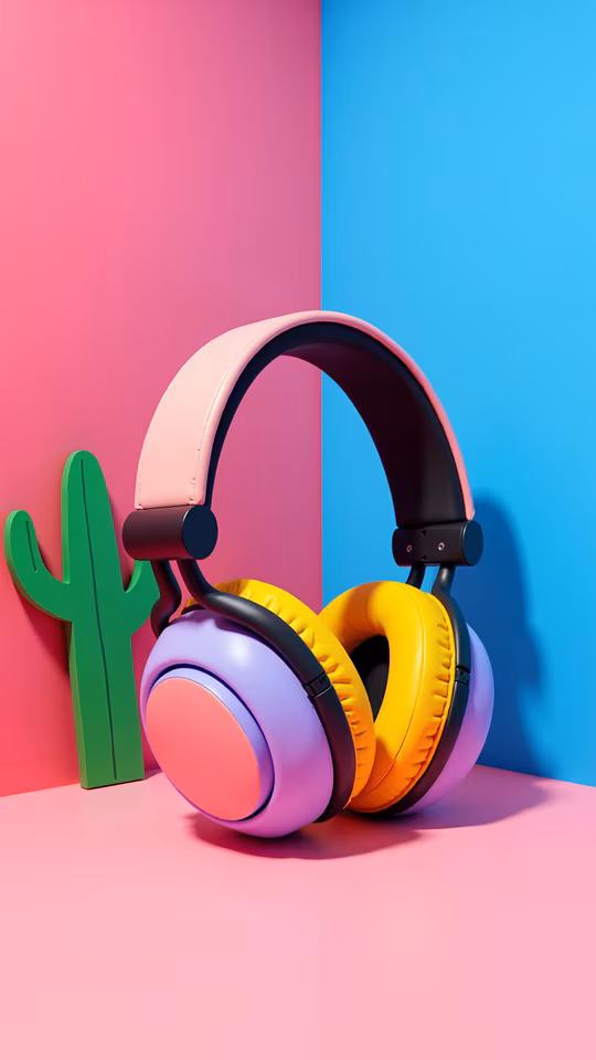 Colorful Headphones and Cactus