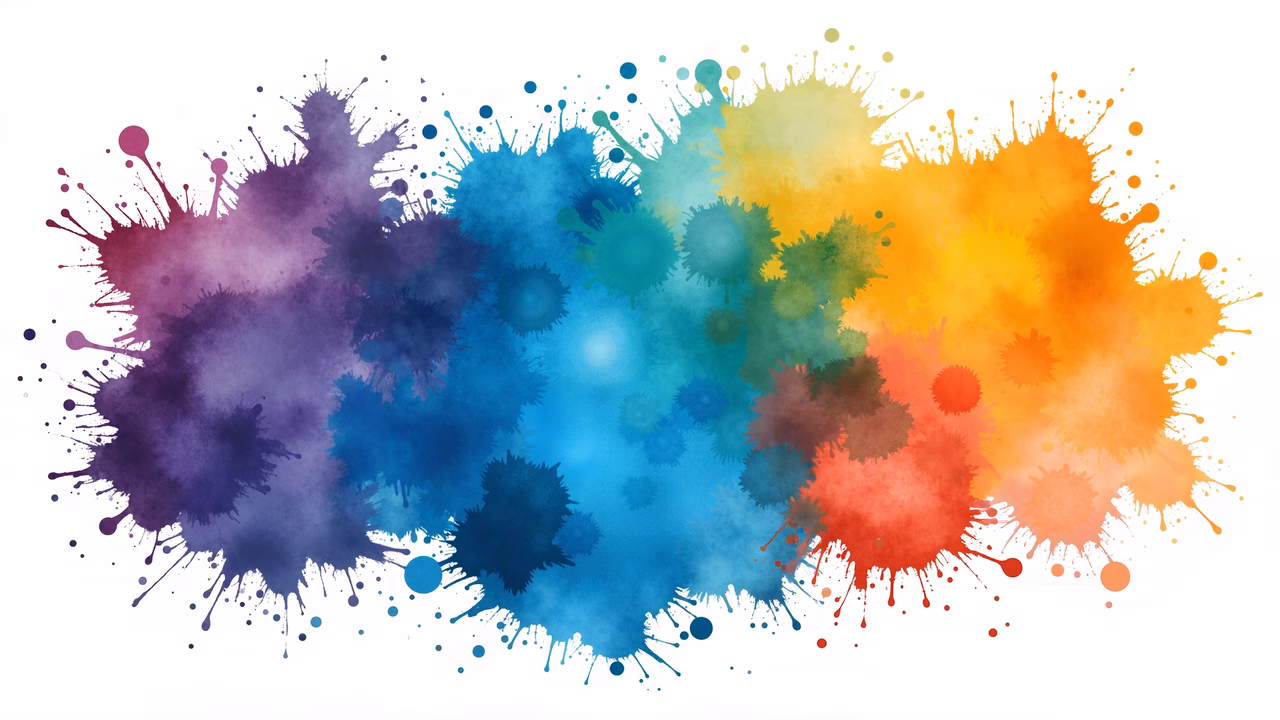 Vibrant paint splatter illustration featuring a colorful explosion of hues.