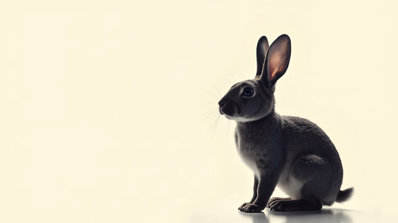 Close-up portrait of a rabbit with soft lighting and neutral tones.