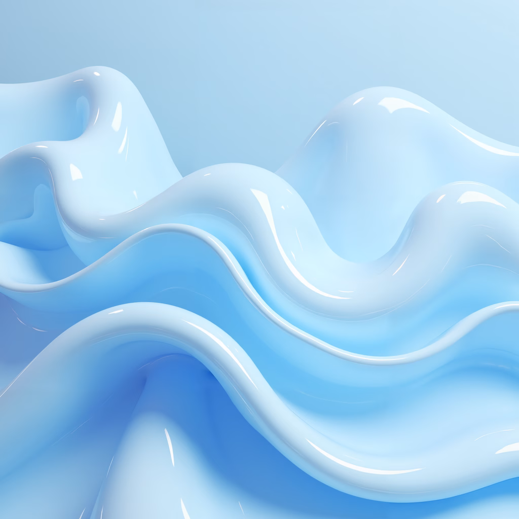 Glossy liquid waves in soft pastels, evoking tranquility and movement.