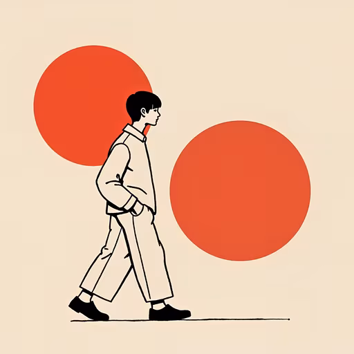 Man Walking Between Two Suns