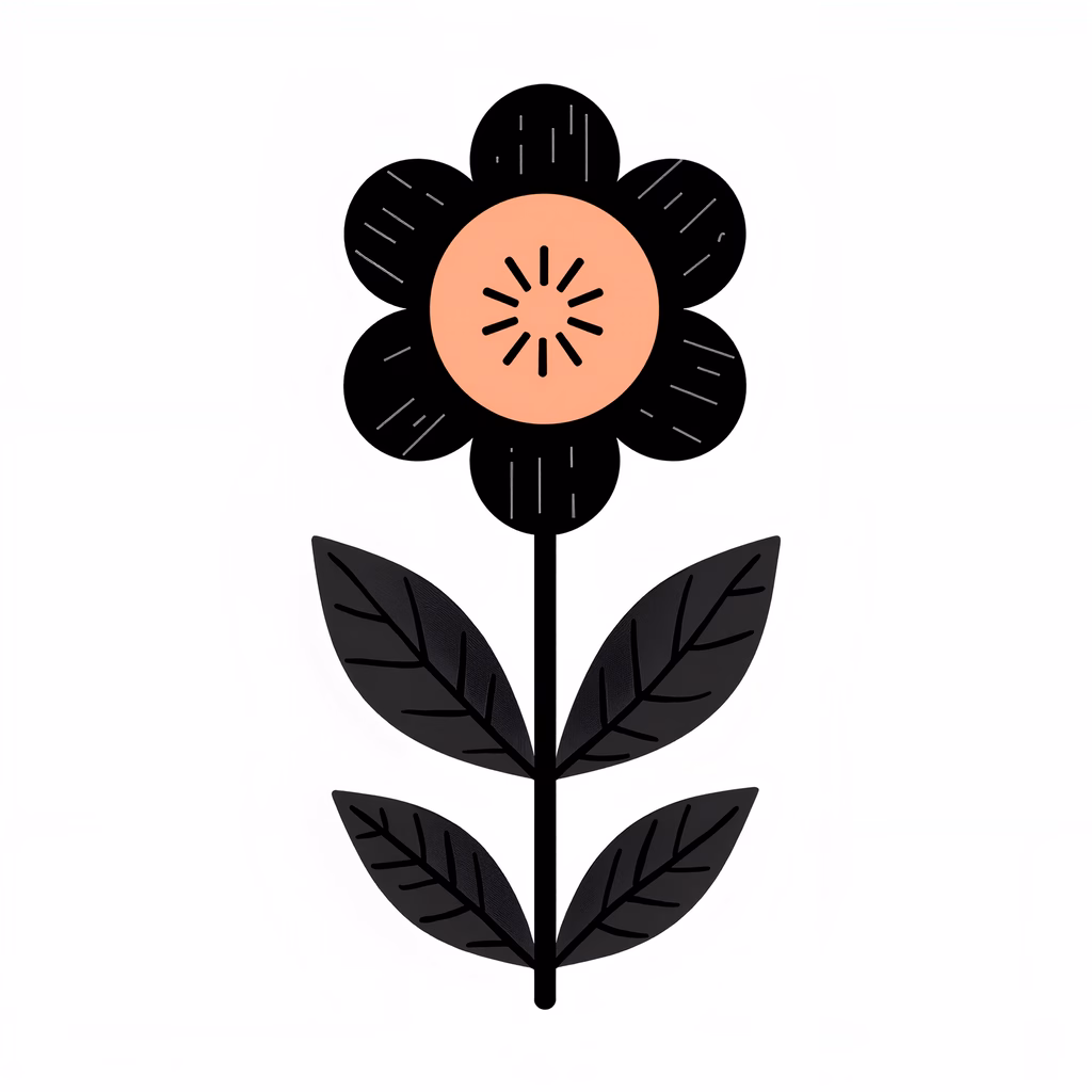 Stylish minimalistic floral illustration with black and peach tones.