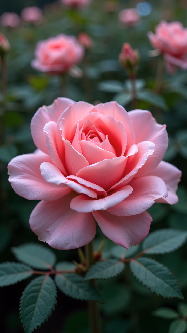 Close-up of a pink rose with soft focus and romantic atmosphere.
