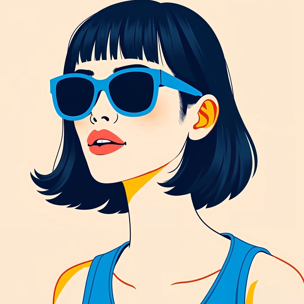 Bold pop art illustration of a confident woman with sunglasses and vibrant colors.