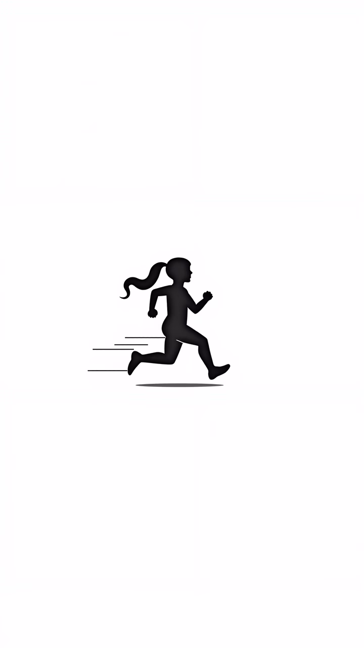 Minimalist black silhouette of a running figure on a white background.