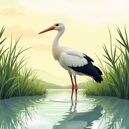 Stork in Serene Pond