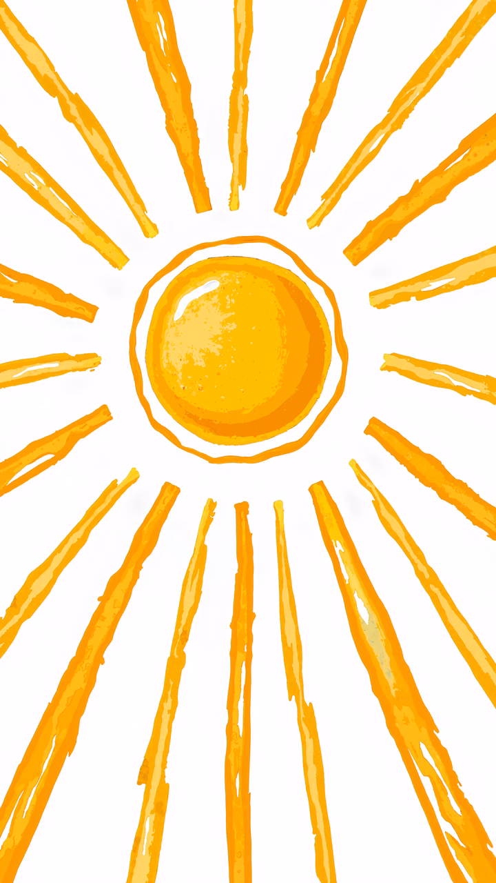 Brightly colored sunburst illustration with a cheerful and optimistic tone.