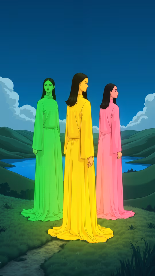Three Women in Traditional Dresses