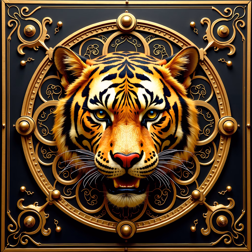 Majestic tiger illustration with luxurious gold frame