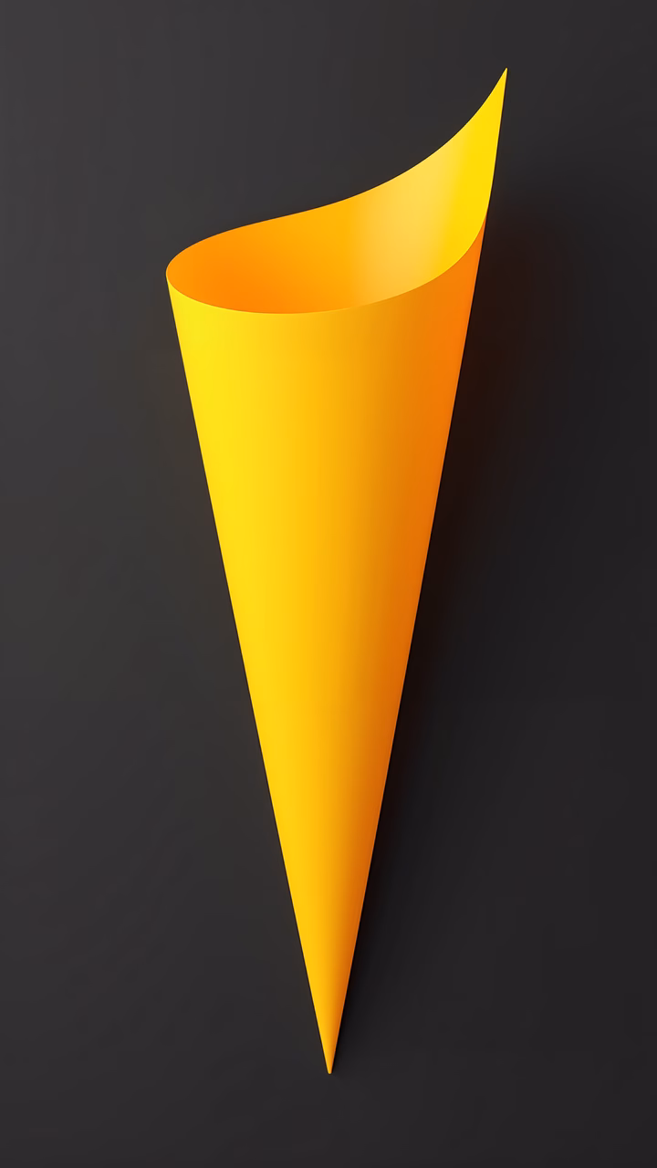 Minimalist yellow cone on black background