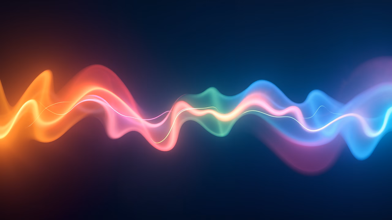 Vibrant neon waves on a dark background, abstract art.