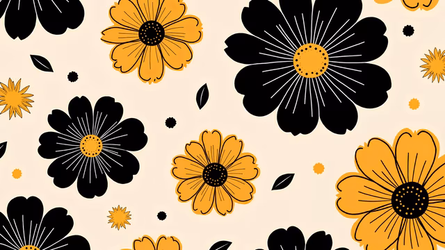 Black and Yellow Floral Illustration