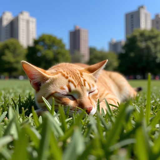 Cat Sleeping in the Grass