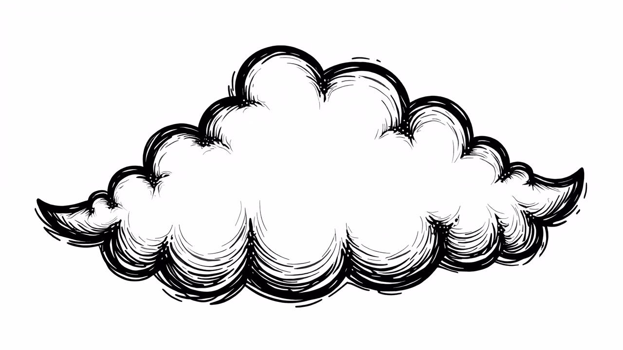 A detailed black and white cloud illustration, emphasizing texture and depth.