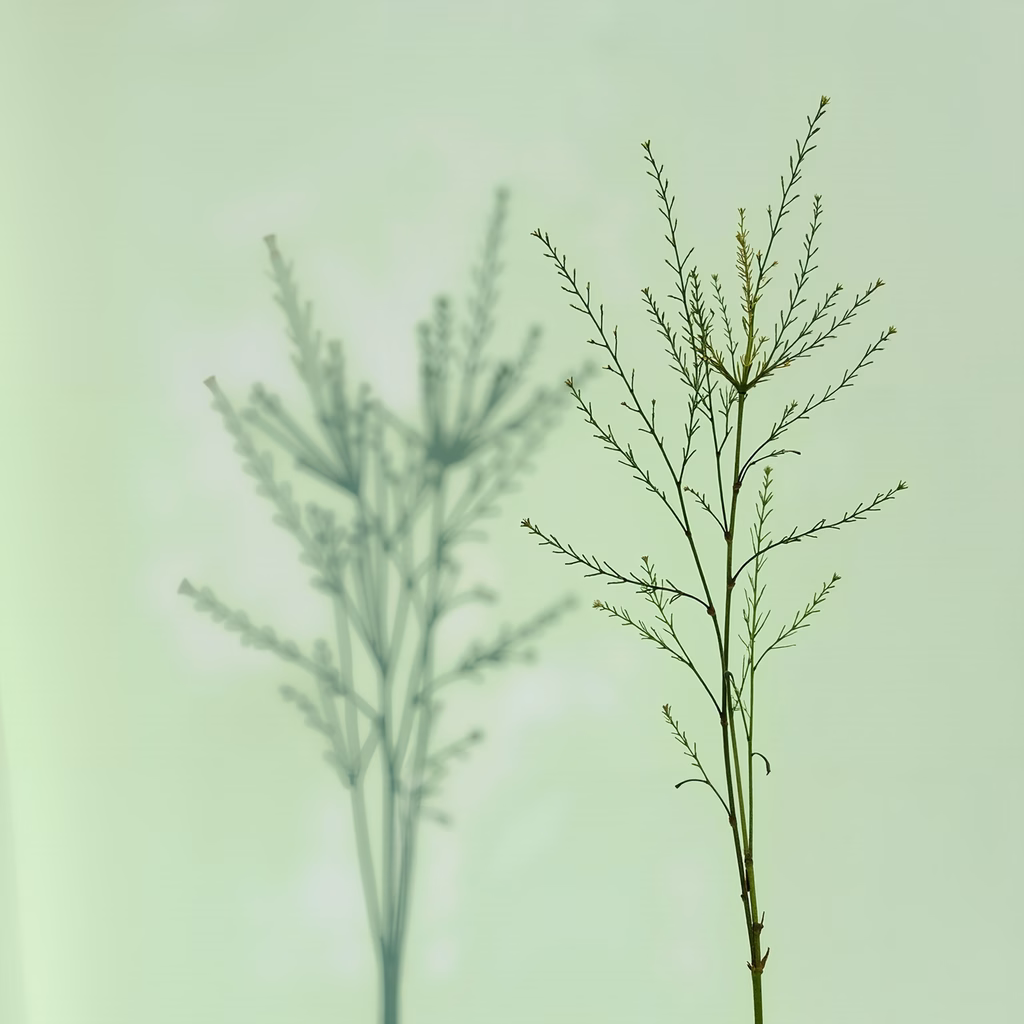 Minimalist nature photography featuring delicate branches on a pastel green background.