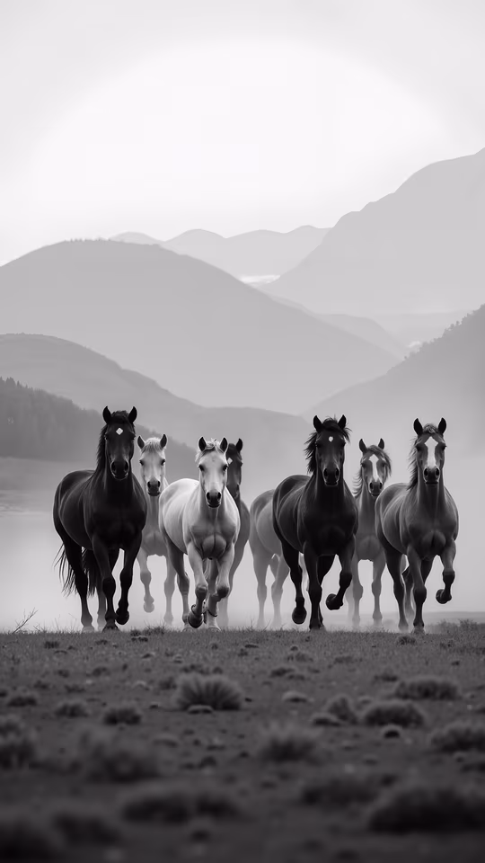 Horses Running Through Mist