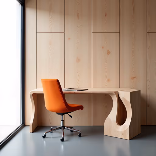 Modern Wooden Desk with Orange Chair