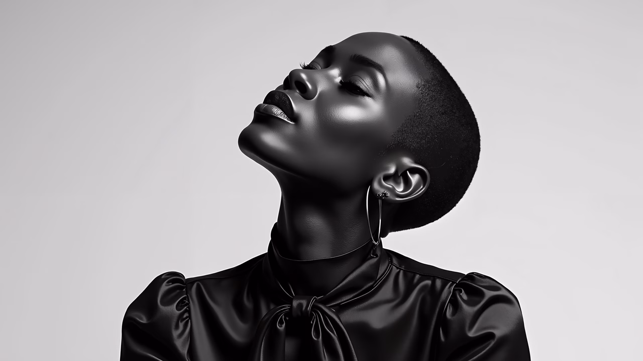 Monochrome beauty in sleek black satin, elegant and timeless.