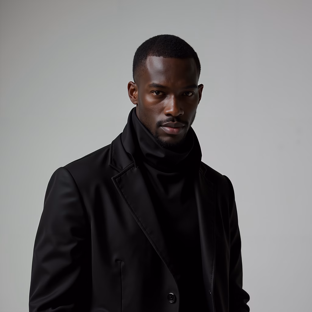 Elegant monochrome portrait of a stylish individual.