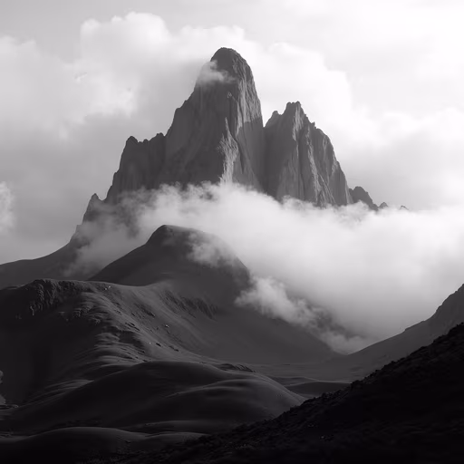 Mountain Peak in Clouds