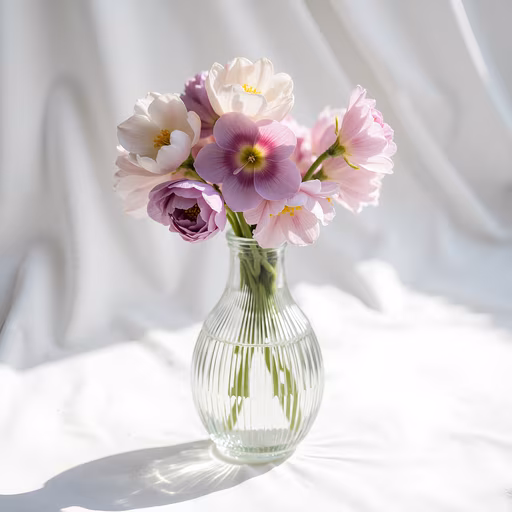 Pastel Flowers in Glass Vase