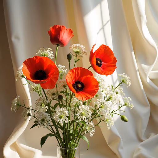 Red Poppies and White Flowers