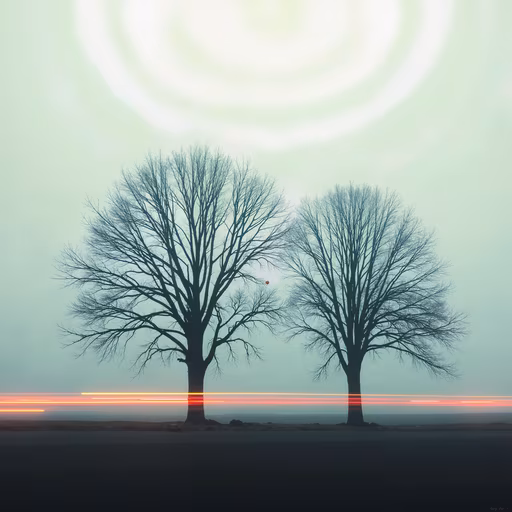 Silhouettes of Trees Against a Futuristic Sky