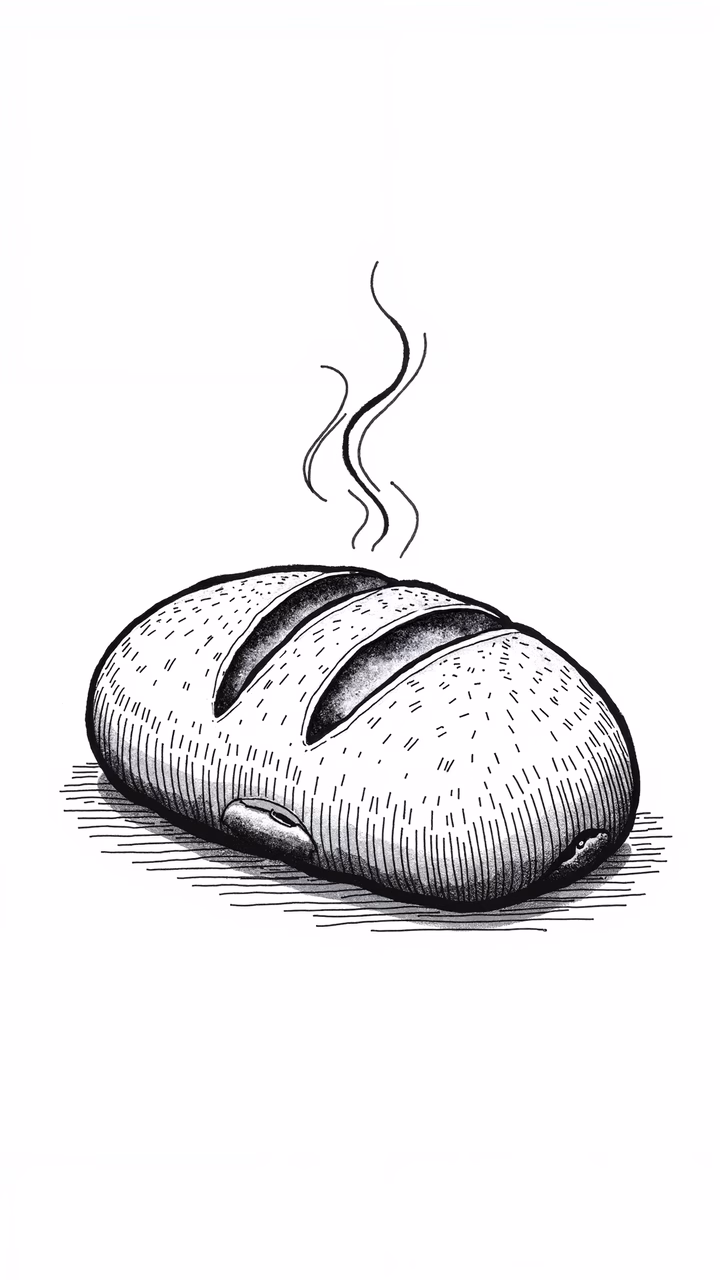 A steaming loaf of bread, freshly baked and ready to eat.