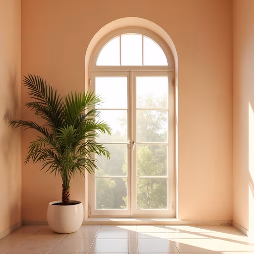 Sunlit Interior with Palm Plant