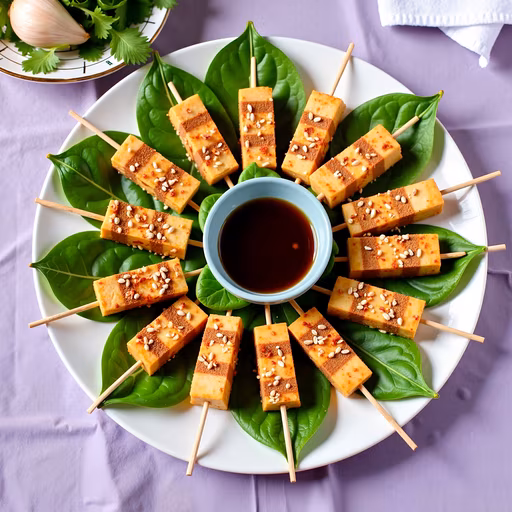 Tofu Skewers with Spinach Leaves