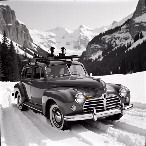 Vintage Car in Winter Wonderland