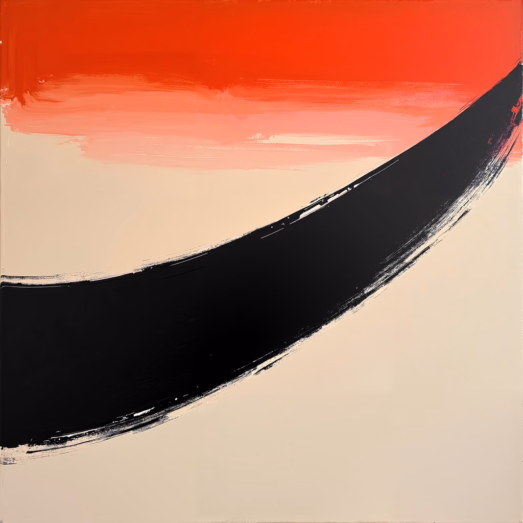 Bold brushstrokes in contrasting colors create a dynamic abstract painting.