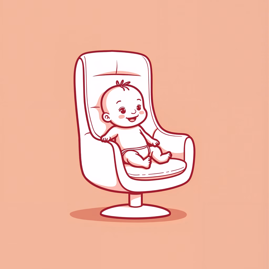 A cute baby sitting in a stylish chair, rendered in soft pastels.