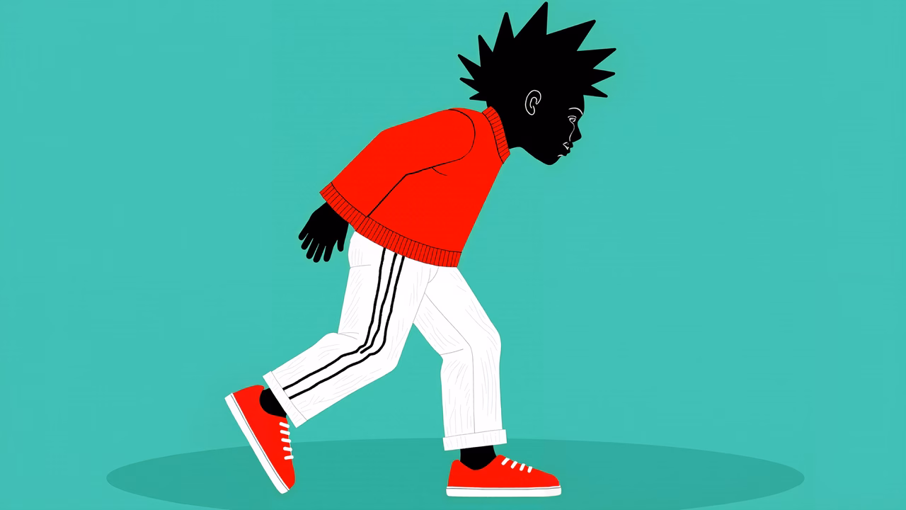Bold fashion illustration with striking reds and whites, conveying confidence and energy.