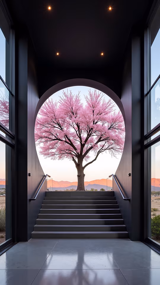 Circular Archway with Blossoming Tree