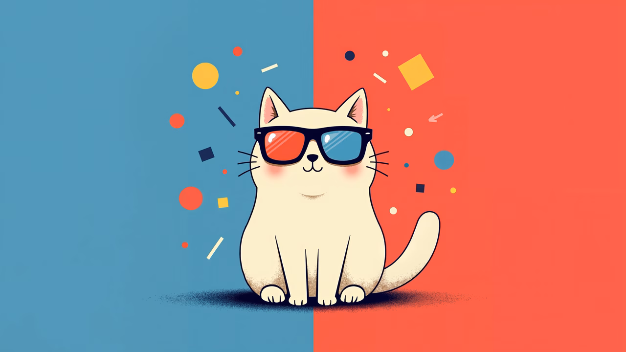 Cute cat wearing sunglasses in a cool and colorful illustration.