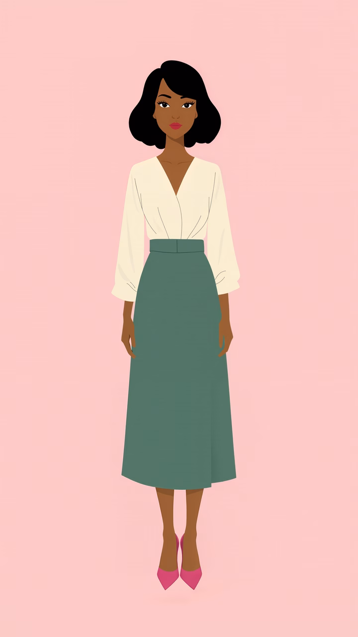 Elegant fashion illustration with pastel tones and minimalist design.