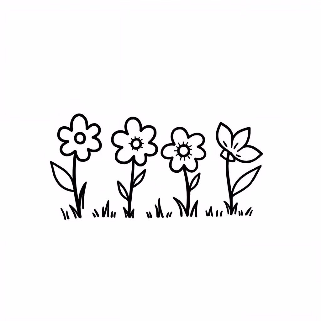 Minimalist black-and-white floral illustration