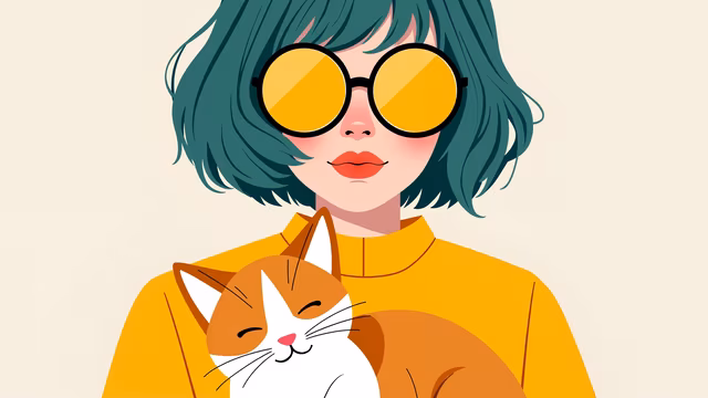 Girl with Cat Illustration