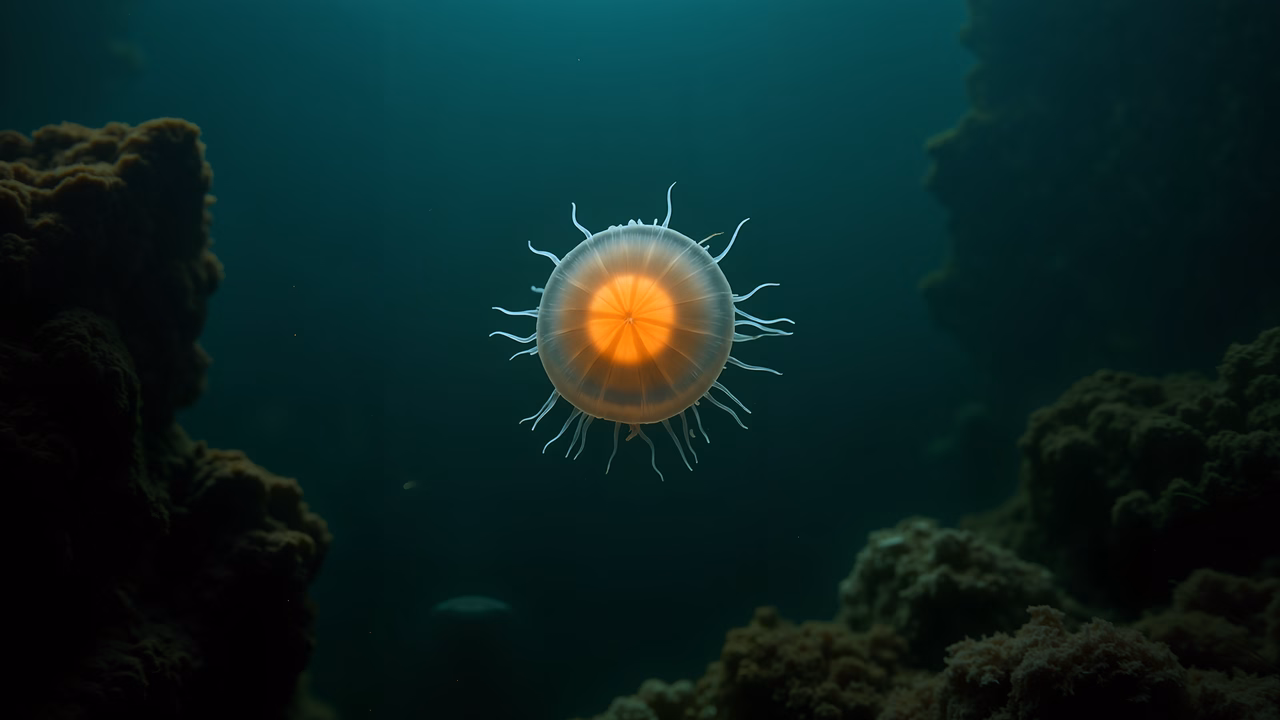 Glowing jellyfish in serene ocean depths
