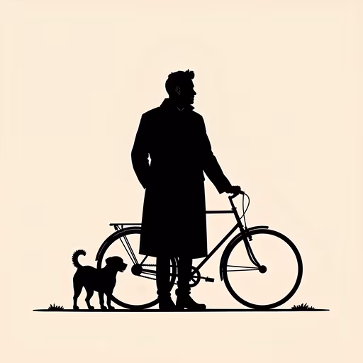 Man with Bicycle and Dog Silhouette