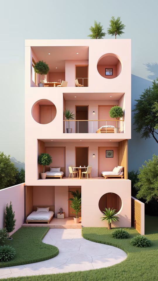Minimalist Pastel Pink Building