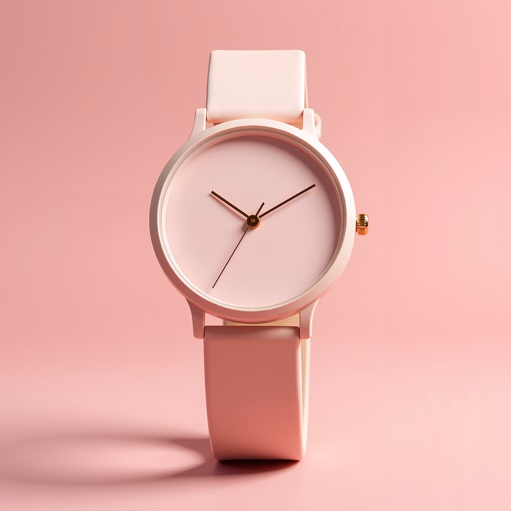 Minimalist pink watch with sleek design and elegant simplicity.