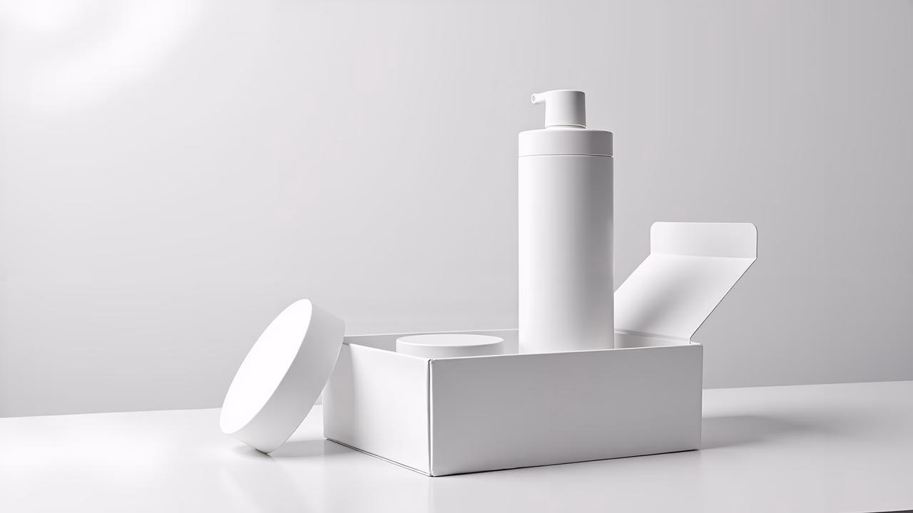 Minimalist white bottle set on a clean surface, showcasing sleek design and sophisticated simplicity.