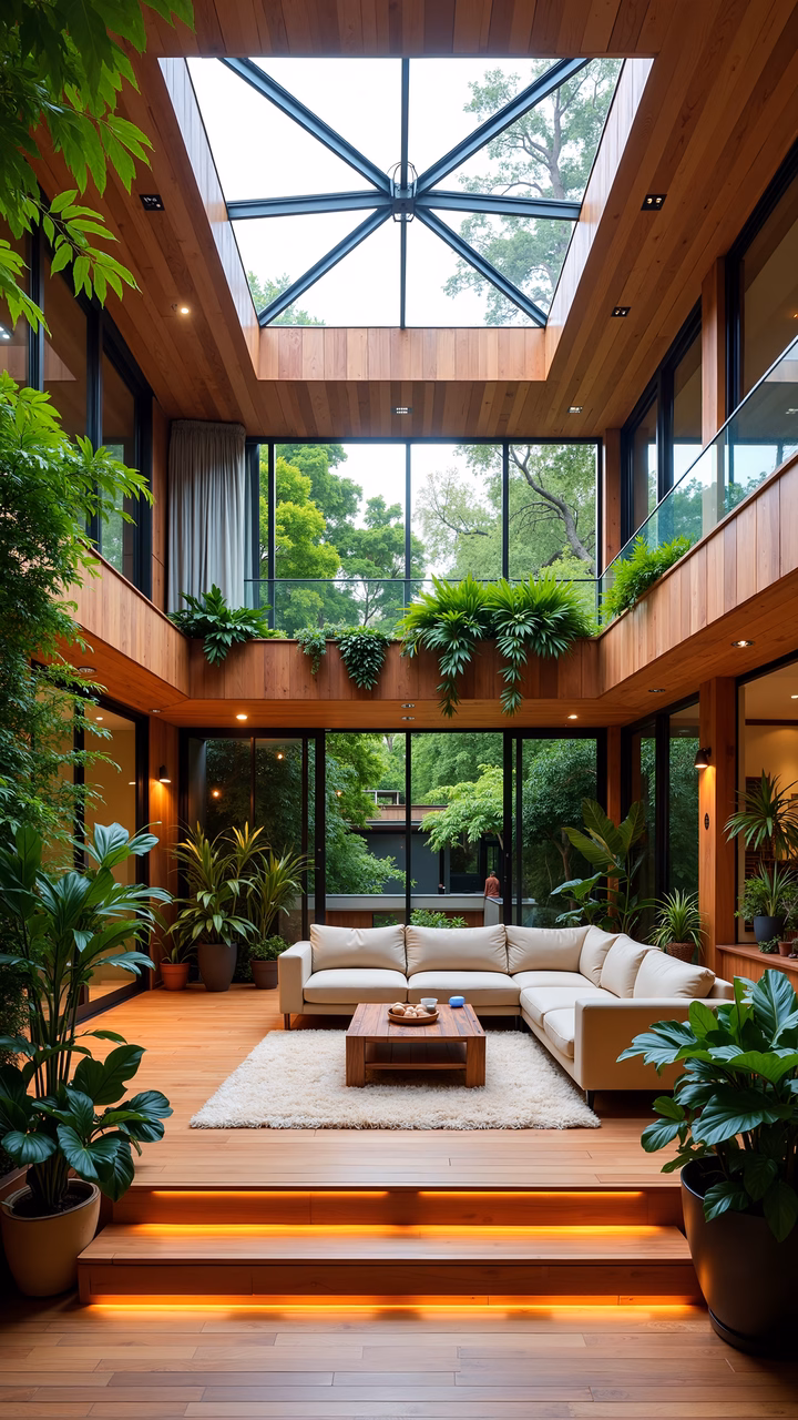 Modern indoor garden with lush greenery and natural light.