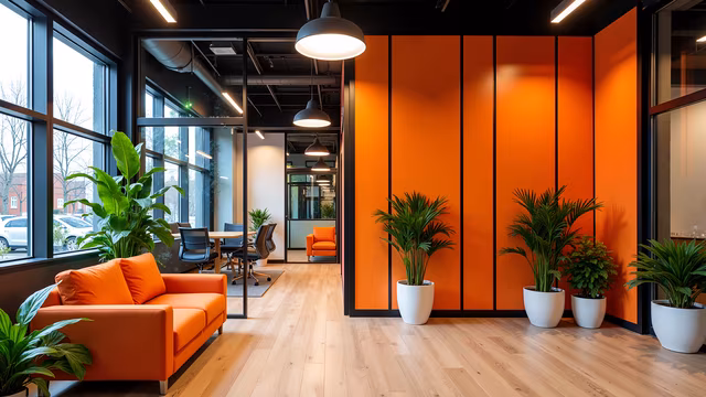 Modern Office Space with Bold Orange Accents